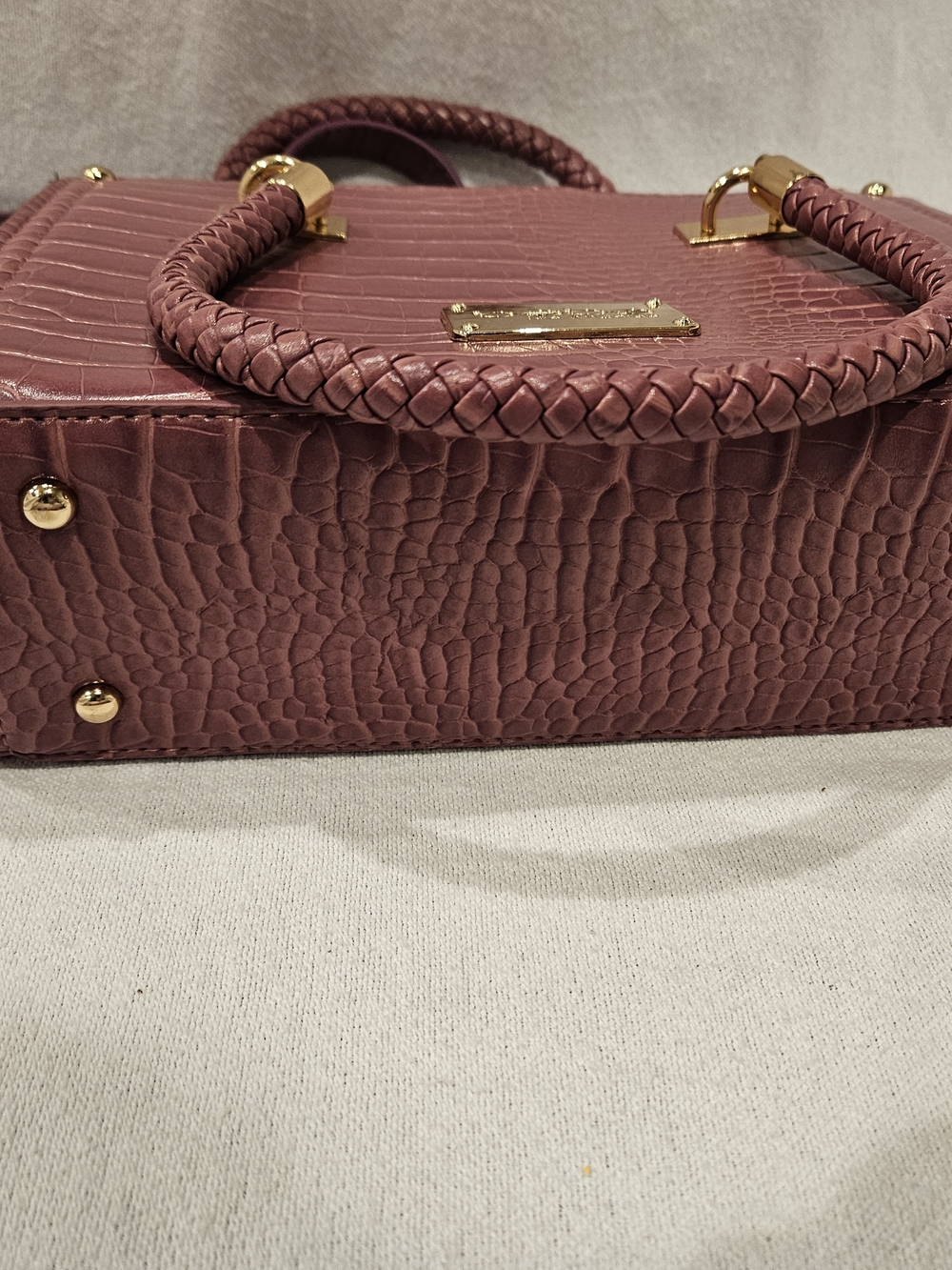 bebe Bella Croco  Satchel with Gold Hardware Purse Mauve Purple - Picture 8 of 11
